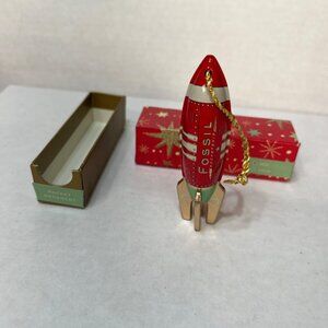 Fossil Red Rocket Ornament With Box Gold Accents Limited Edition Christmas Decor